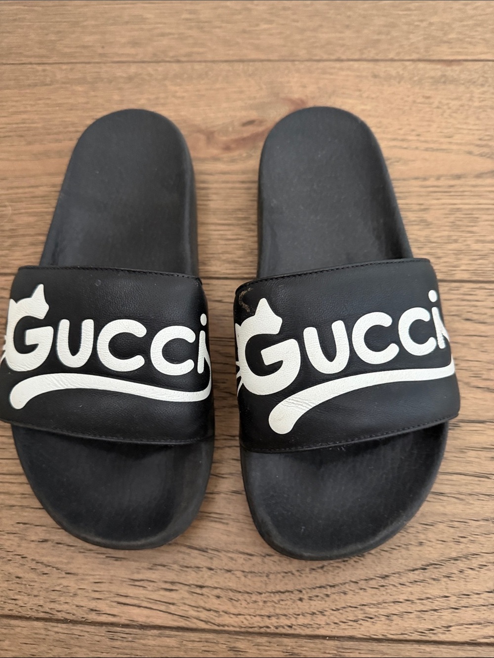 Gucci Black Slides with White Logo